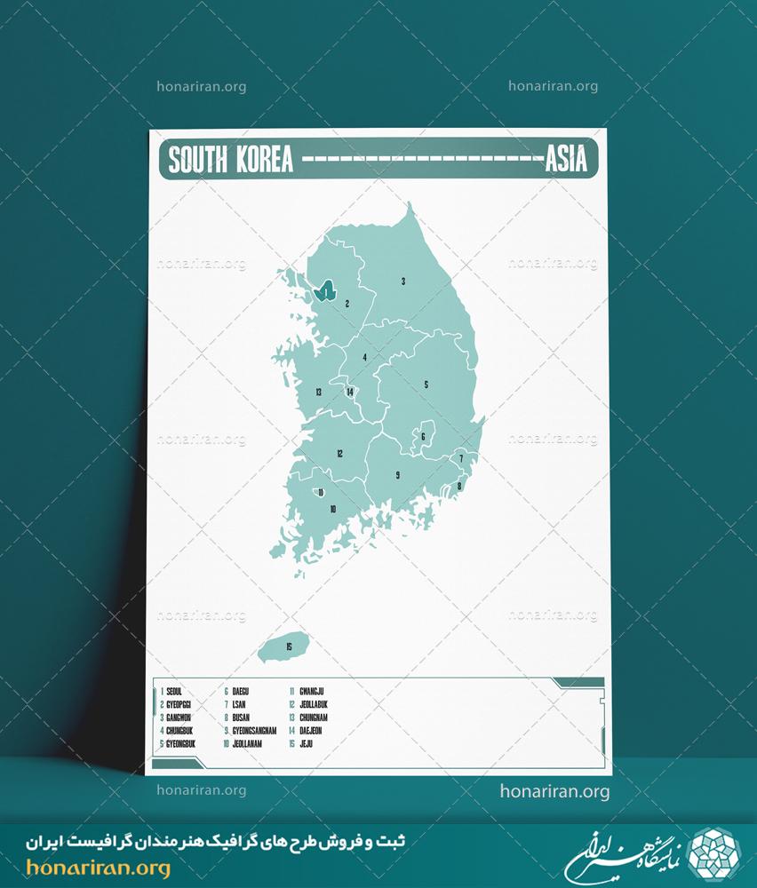 نقشه تقسیمات استانی کشور کره جنوبی از قاره آسیا