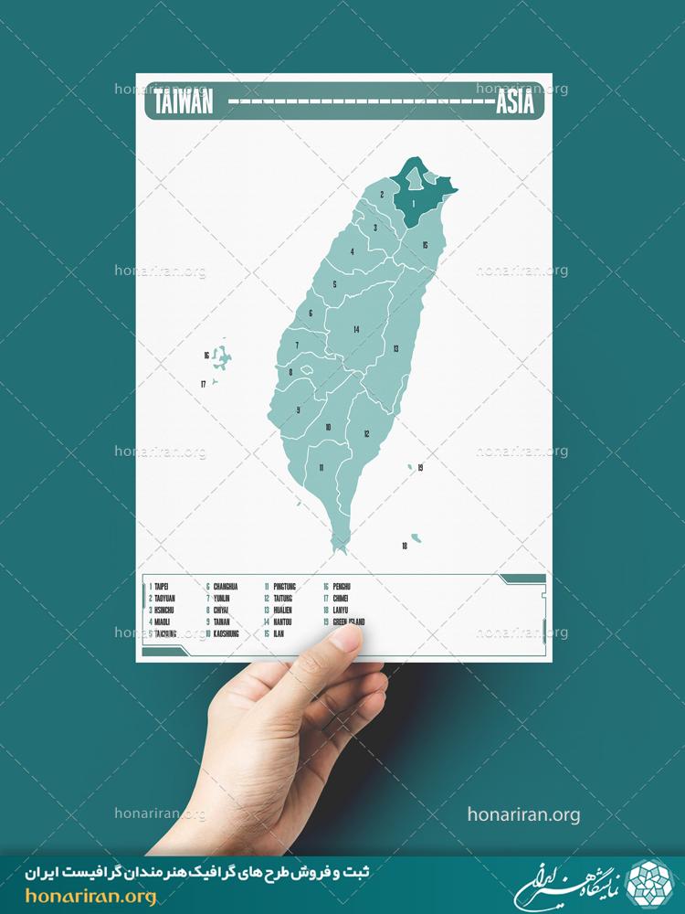 نقشه تقسیمات استانی کشور تایوان از قاره آسیا