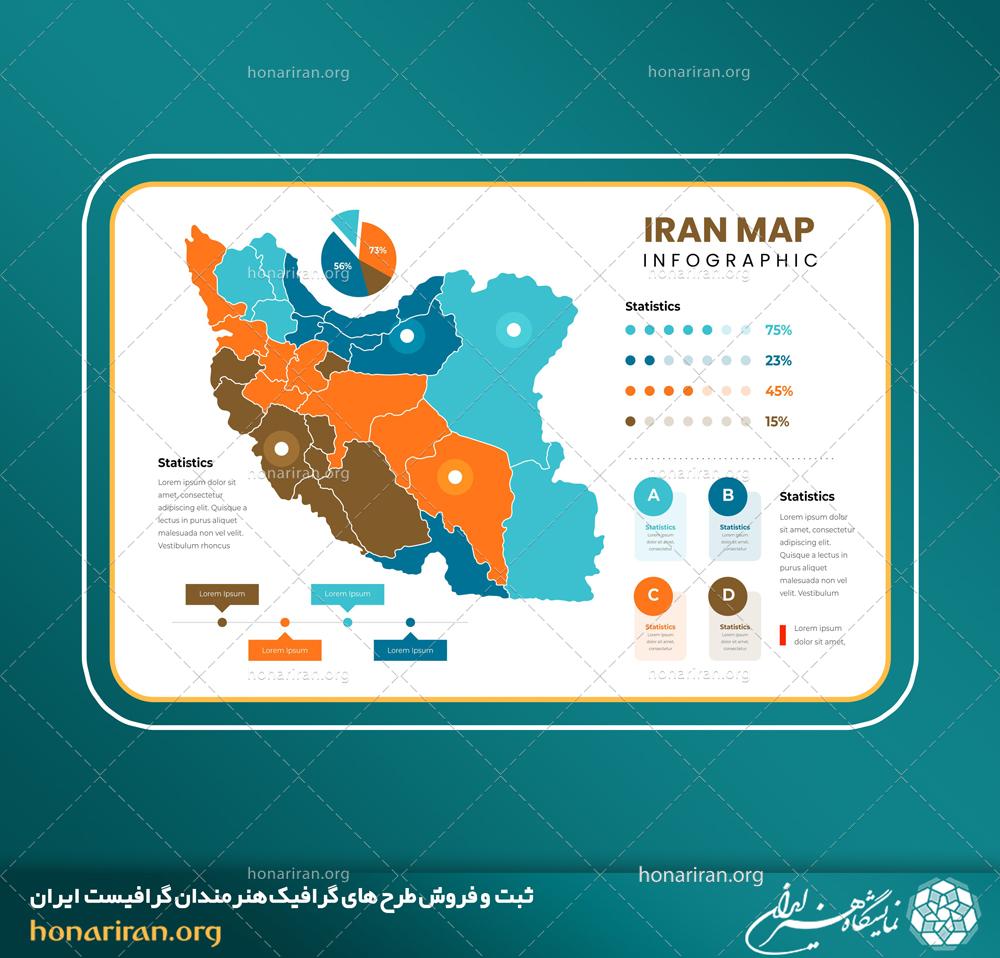 وکتور و فایل لایه باز اینفوگرافیک نقشه ایران همراه با دیاگرام