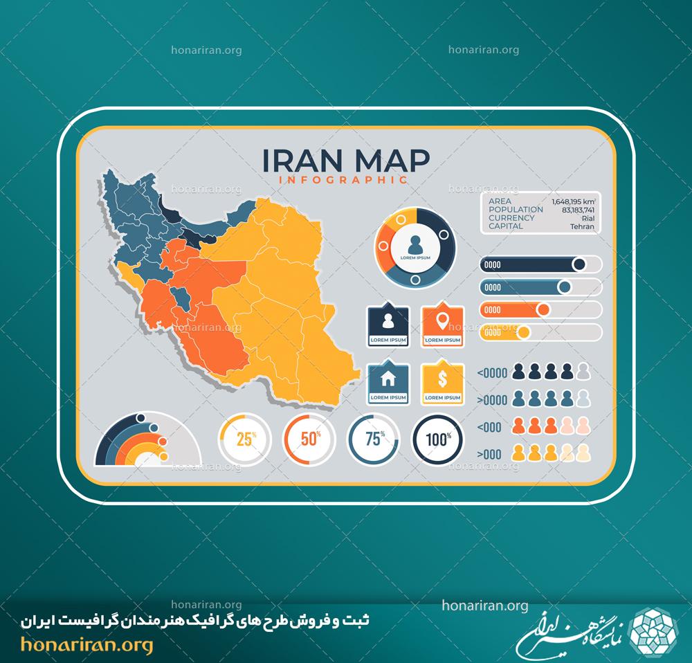 وکتور و فایل لایه باز اینفوگرافیک نقشه ایران با طراحی زیبا