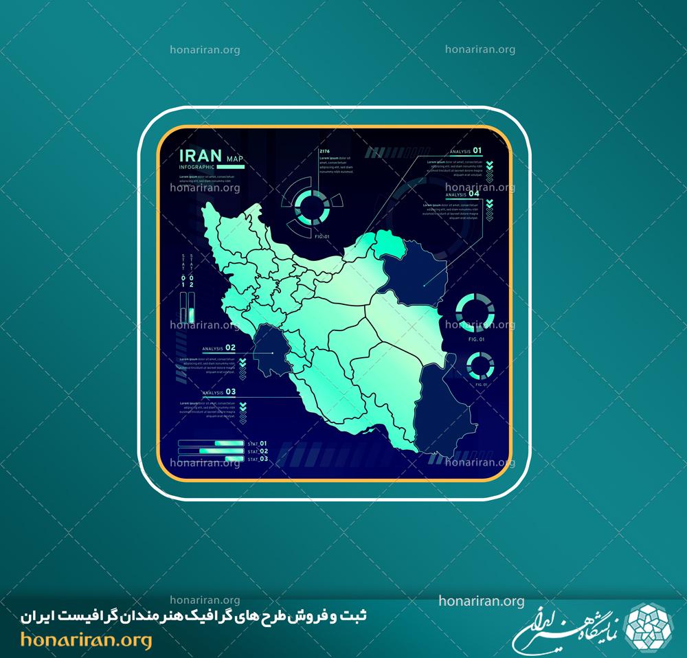وکتور و فایل لایه باز طرح اینفوگرافیک نقشه ایران به صورت درصدی