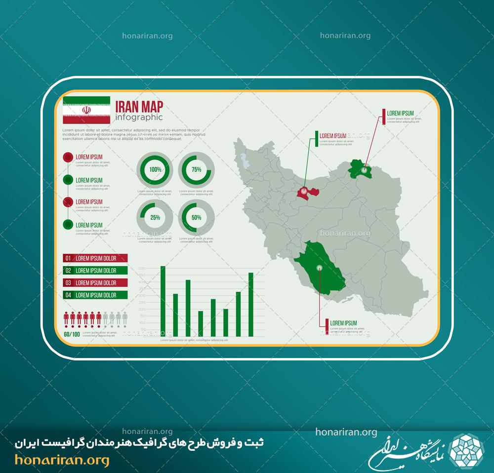 وکتور و فایل لایه باز اینفوگرافیک نقشه ایران با تم رنگی پرچم