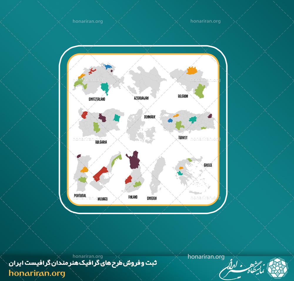 وکتور و فایل لایه باز نقشه کشور های اروپایی