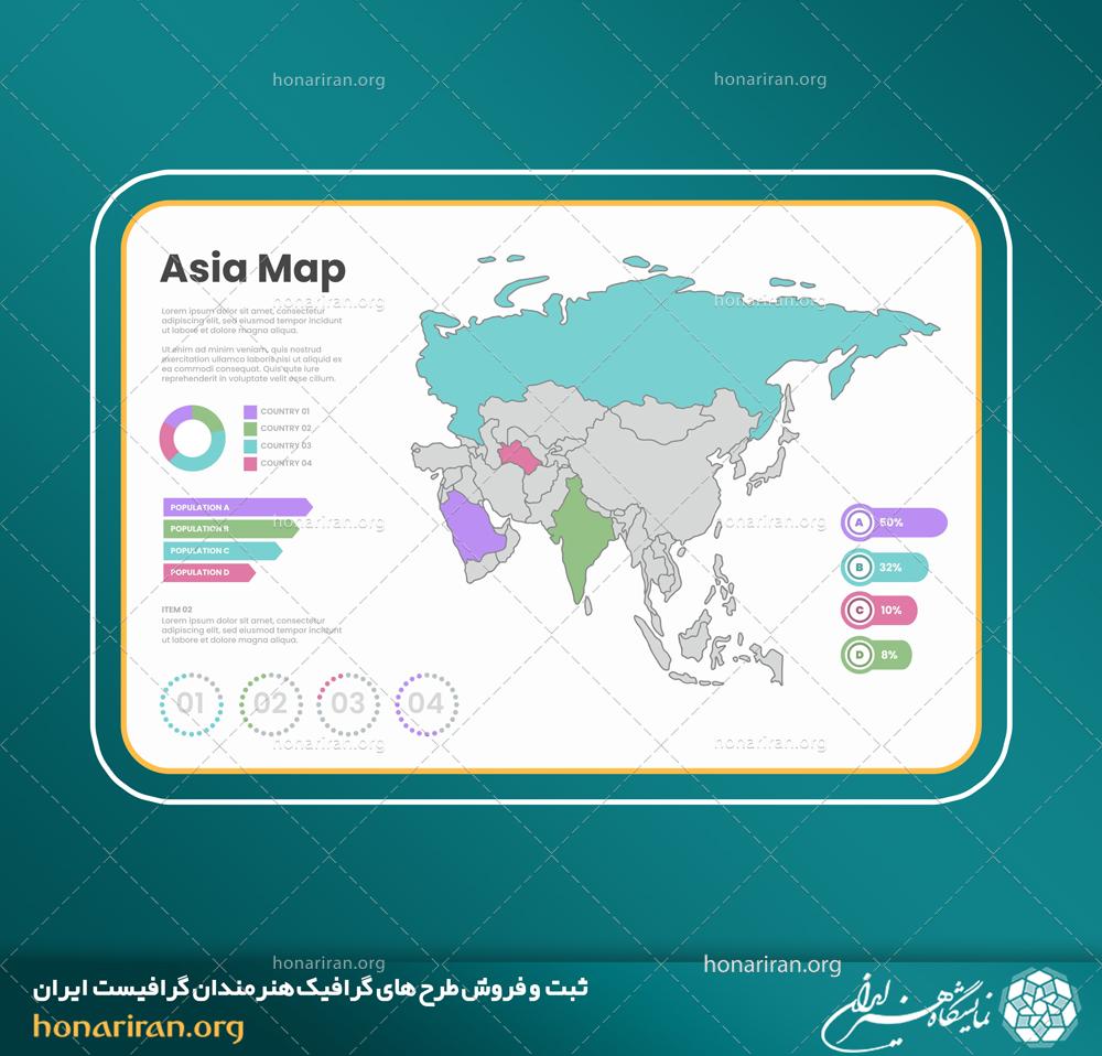 وکتور و فایل لایه باز اینفوگرافیک از نقشه آسیا