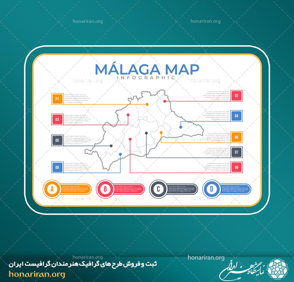 وکتور و فایل لایه باز اینفوگرافیک نقشه مالاگا - نمایشگاه هنر ایران