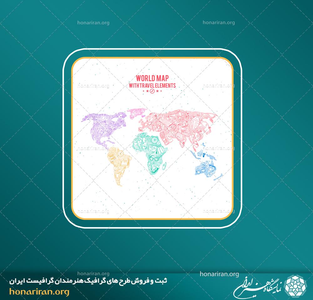 وکتور و فایل لایه باز  نقشه جهان و قاره ای با اشکال مختلف