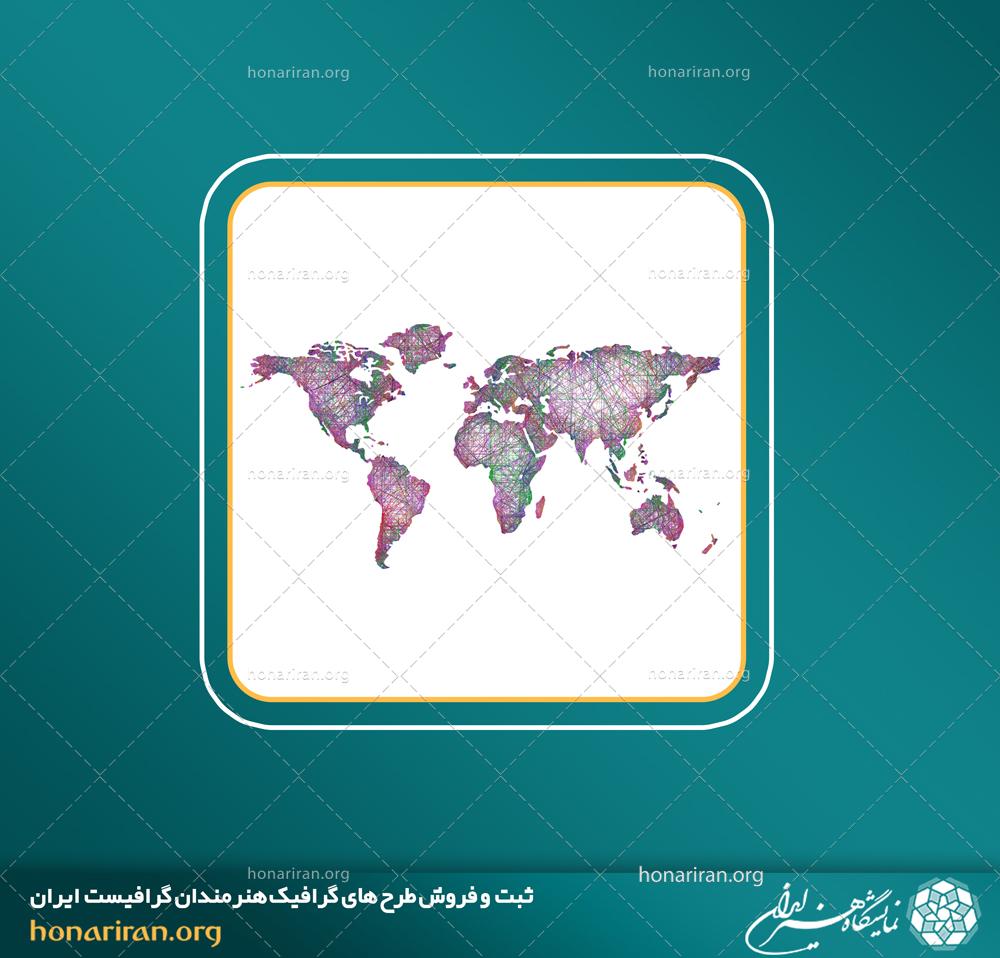 وکتور و فایل لایه باز نقشه جهان و قاره ای با خطوط رنگارنگ