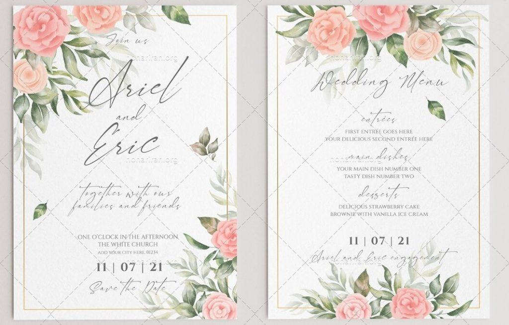 لایه باز قالب کارت دعوت عروسی گلدار و بسیار زیبا PSD