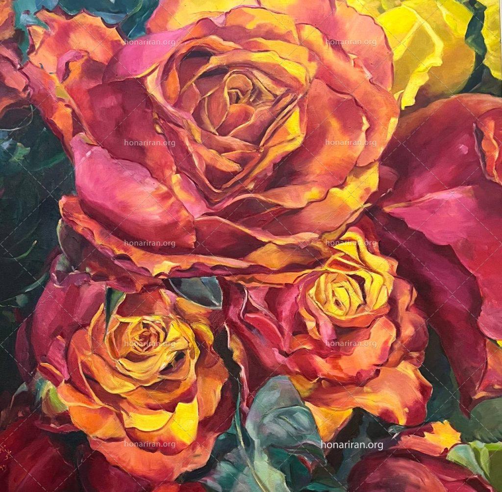 نقاشی رنگ روغن زیبای گل رز اثر ملیحه فاطمی