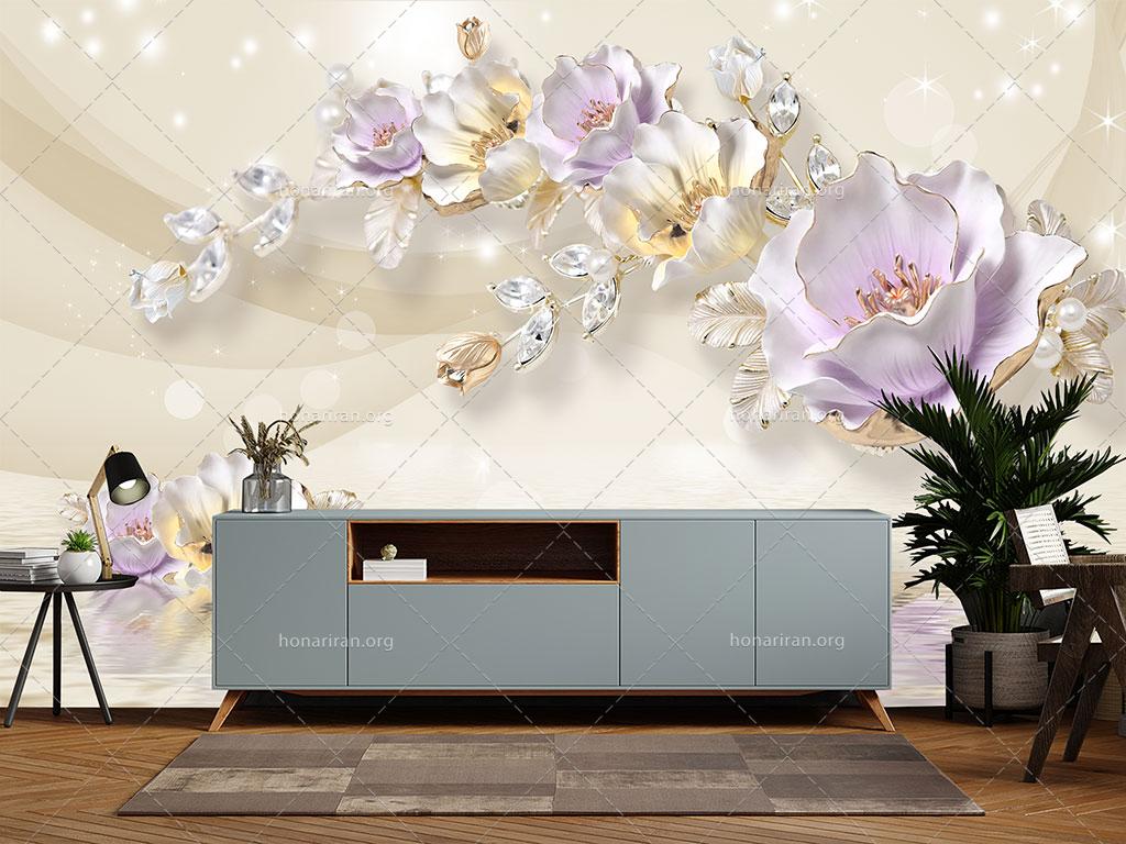فایل لایه باز کاغذ دیواری گل برجسته بنفش