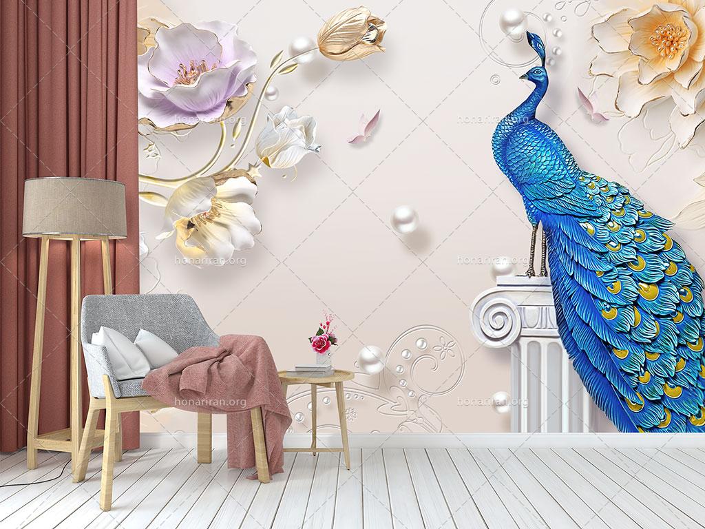 فایل لایه باز کاغذ دیواری طاووس