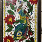 نقاشی روی شیشه با عنوان طاووس