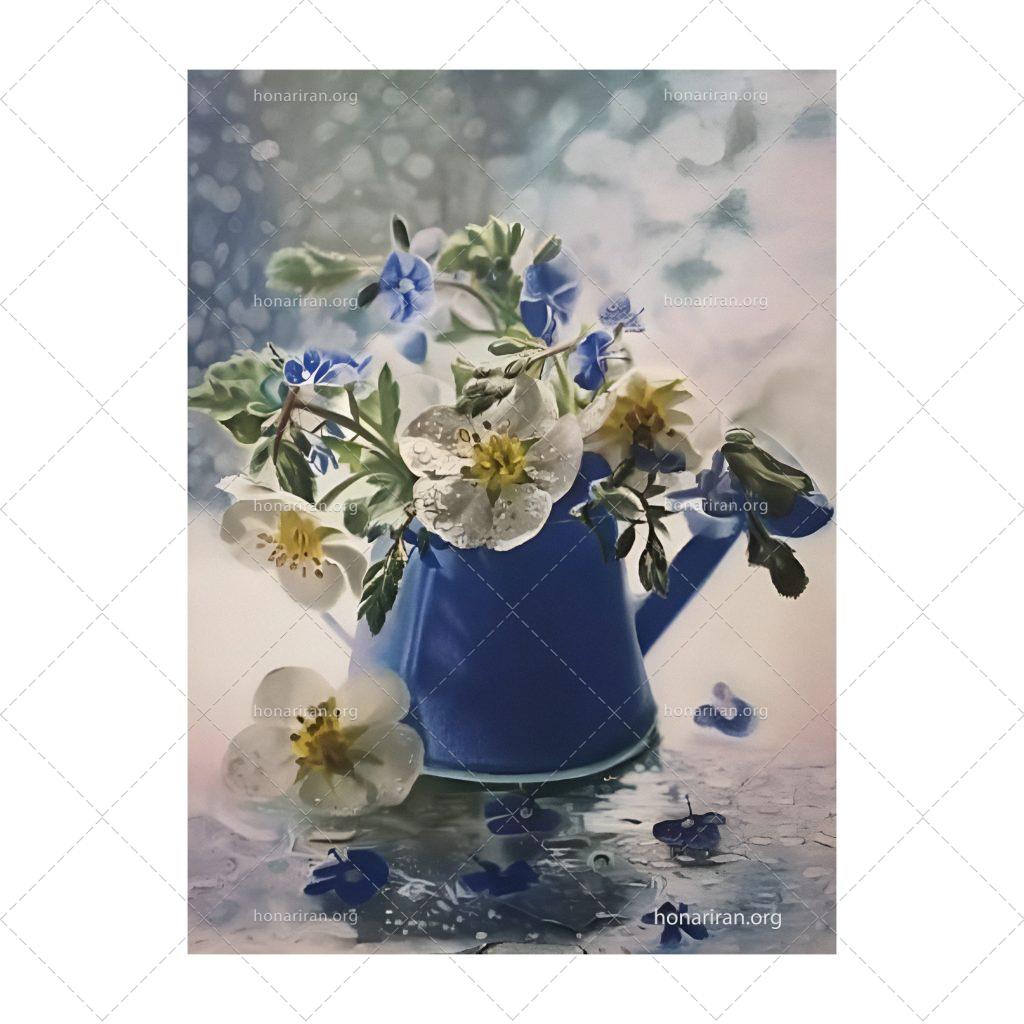 تابلو پاستل گچی طرح گلدان آبی