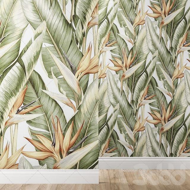 تکسچر سیم لس کاغذ دیواری طرح برگ های سبز رنگ