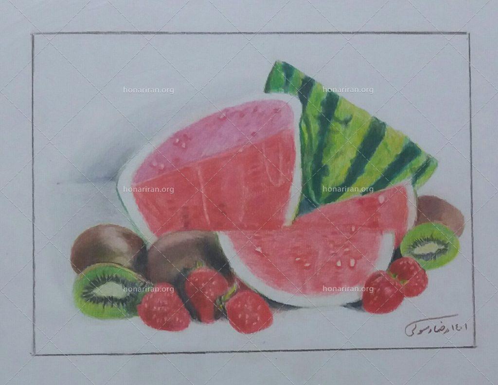 نقاشی مداد رنگی میوه ها