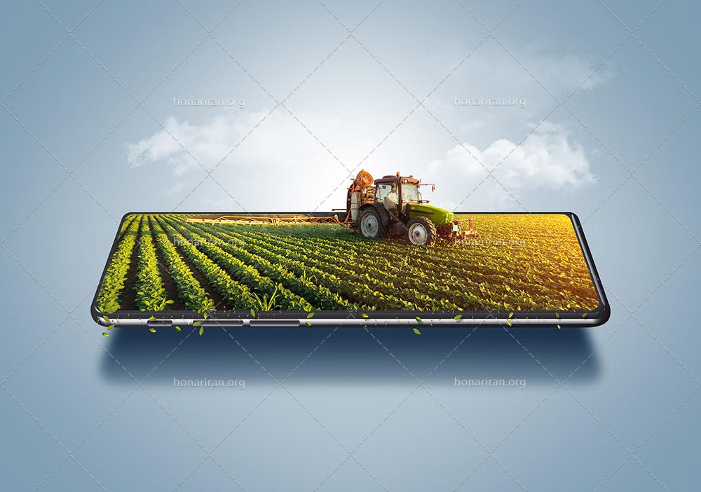 عکس با کیفیت تراکتور روی موبایل، نشان دهنده کشاورزی هوشمند
