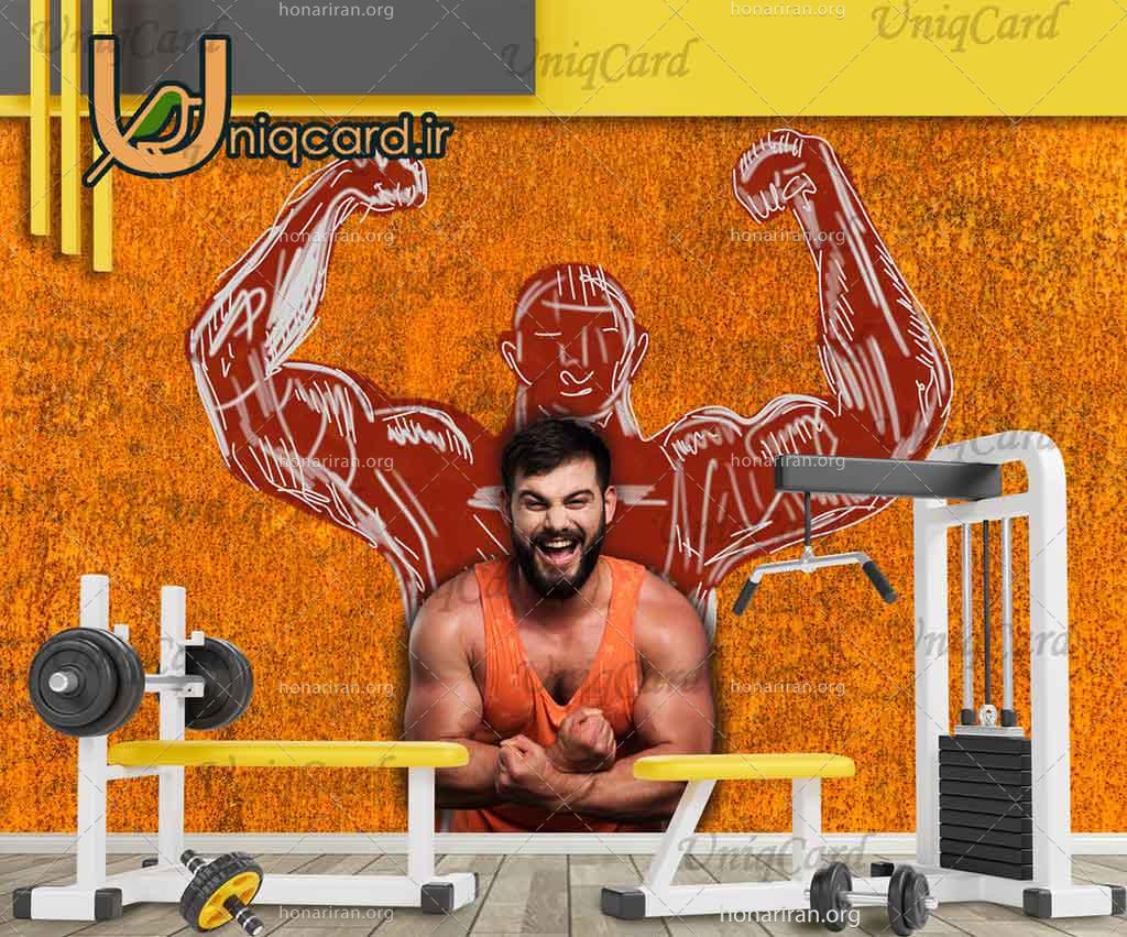 فایل لایه باز کاغذدیواری سه بعدی باشگاه ورزشی مردانه با طرح مرد ورزشکار قهرمان 8