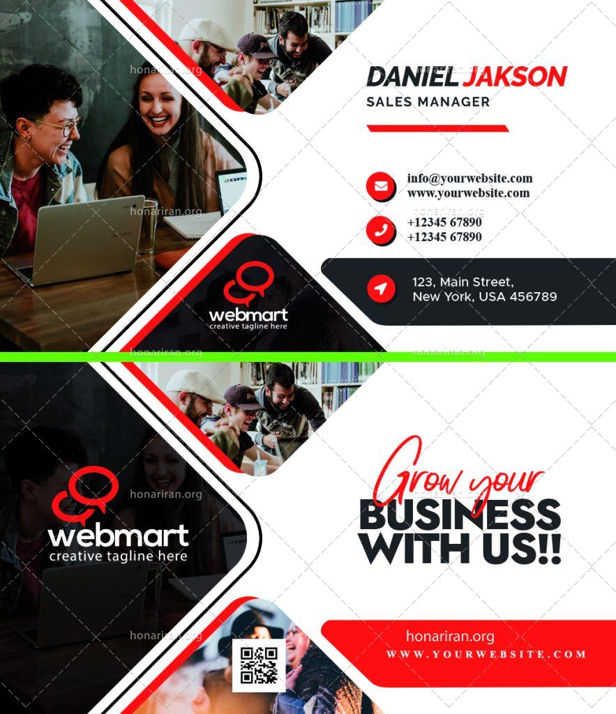 دانلود فایل لایه باز کارت ویزیت کسب و کار تجاری و مدیریتی با رنگ بندی سفید و قرمز با طرح مثلثی