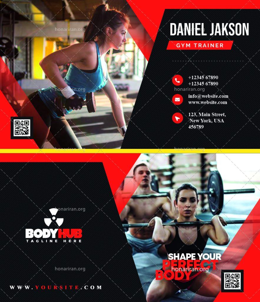 دانلود فایل لایه باز کارت ویزیت باشگاه بدنسازی و پرورش اندام با رنگ بندی مشکی و قرمز