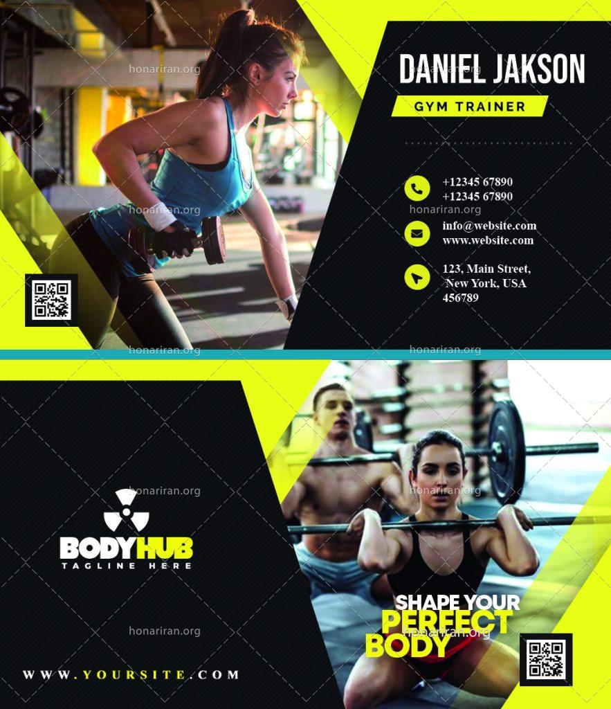 دانلود فایل لایه باز کارت ویزیت باشگاه بدنسازی و پرورش اندام با رنگ بندی مشکی و زرد