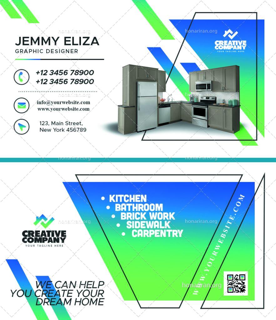 دانلود فایل لایه باز کارت ویزیت کابینت سازی و دکوراسیون داخلی با رنگ بندی سفید و سبز