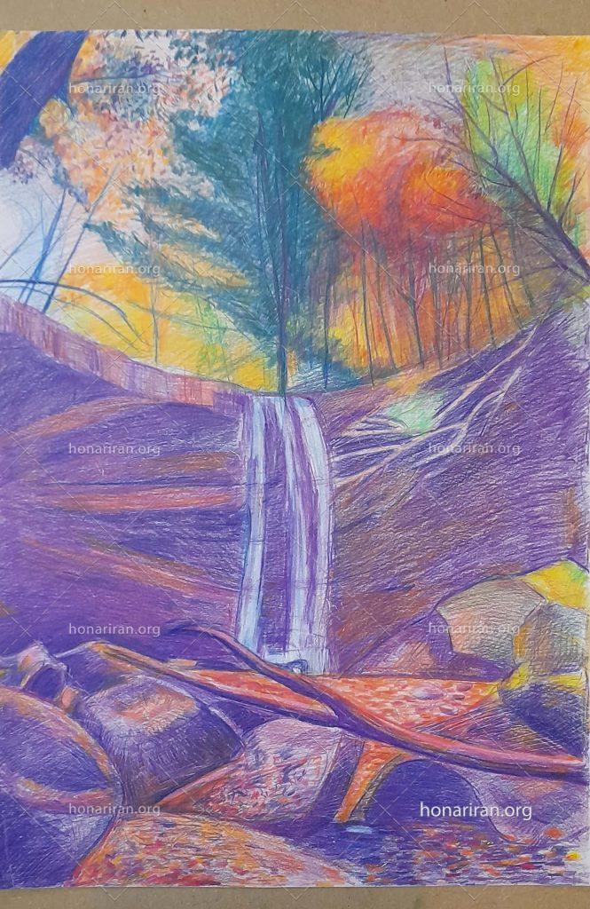 نقاشی آبشار رها شده از صخره