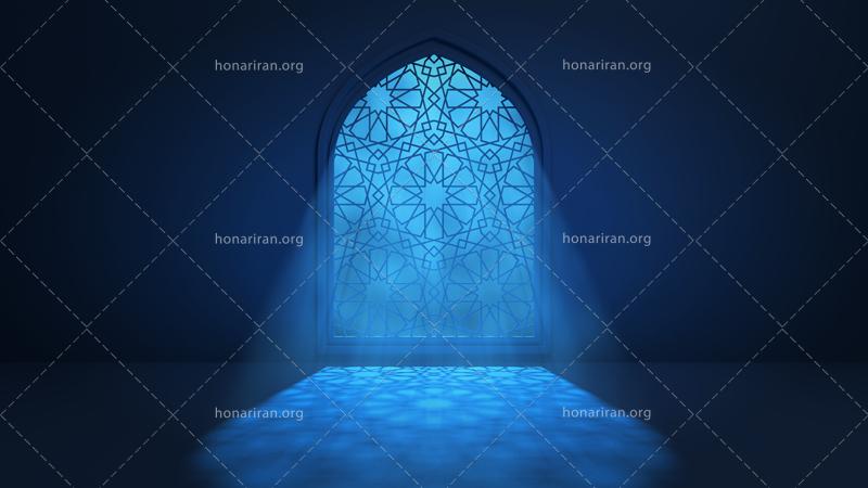 قطعه عکس پنجره سنتی مسجد با نور مهتاب فرمت jpg