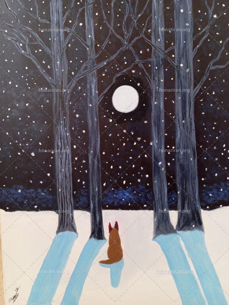 تابلو رنگ و روغن روباه در زمستان