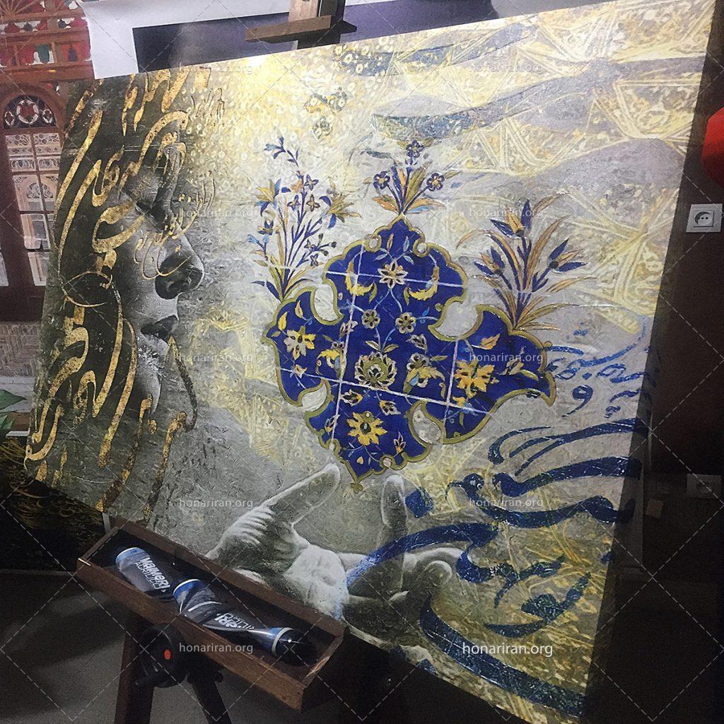 تابلو بوم نقاشیخط هنری مدرن ایرانی با شعر از لطف تو چون جان شدم از گالری چارگوش مدل 2212