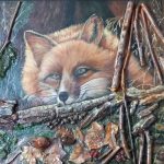نقاشی برجسته روباه در جنگل