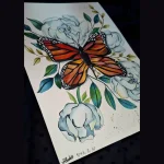 تابلو آبرنگ گل و پروانه