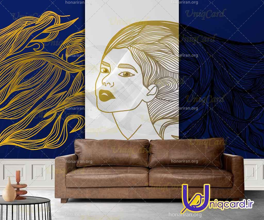 طرح لایه باز PSD پوستردیواری آرایشگاه زنانه با طرح تابلو دکوراتیو موهای زن