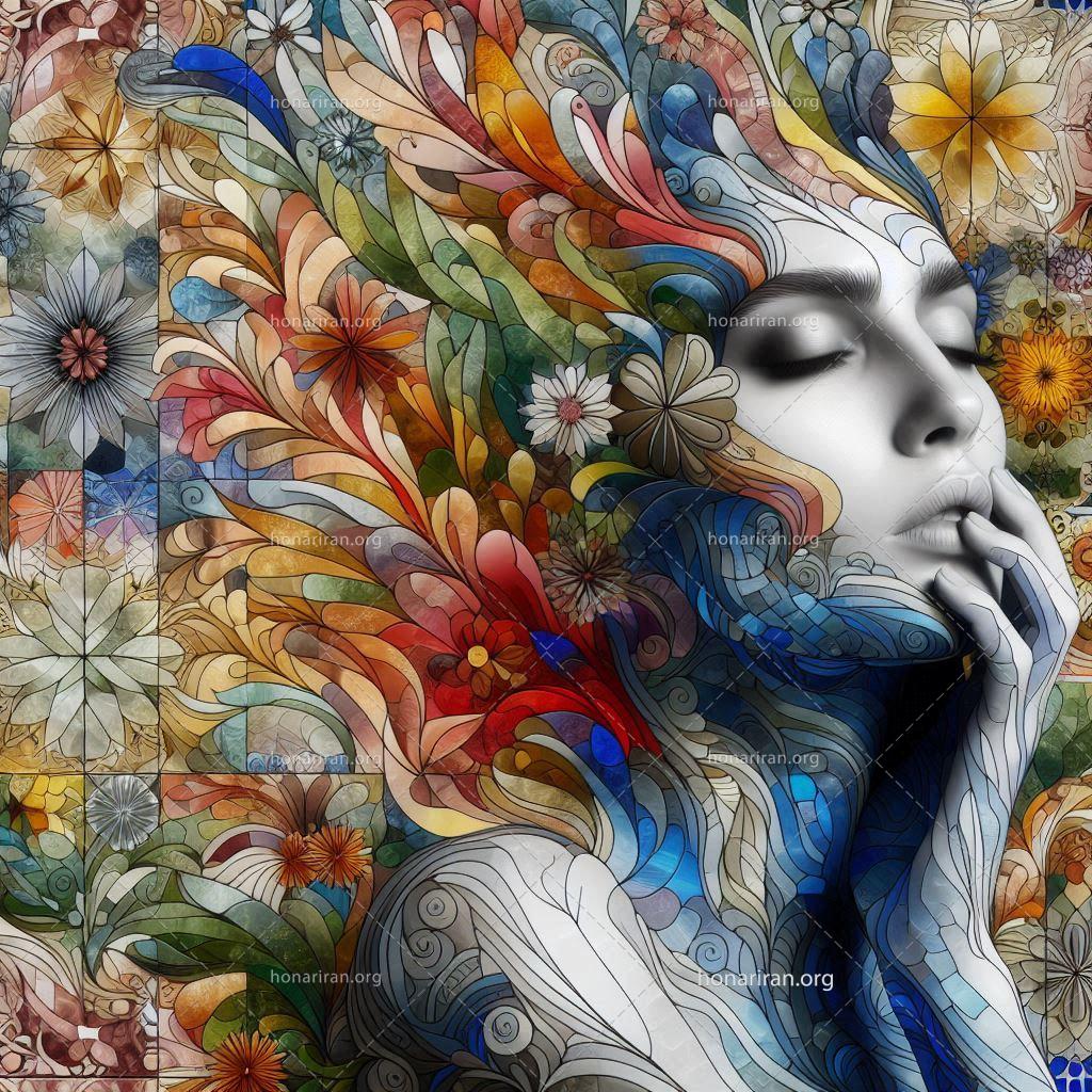 دختری با موهایی آراسته به نقوش سنتی