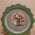 سینی گرد چوبی پتینه طرح گل