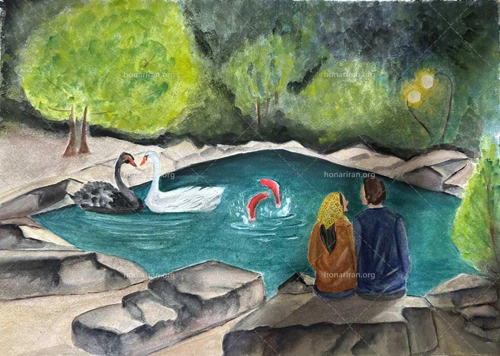 نقاشی آبرنگِ حوضچه ۳۰×۴۰