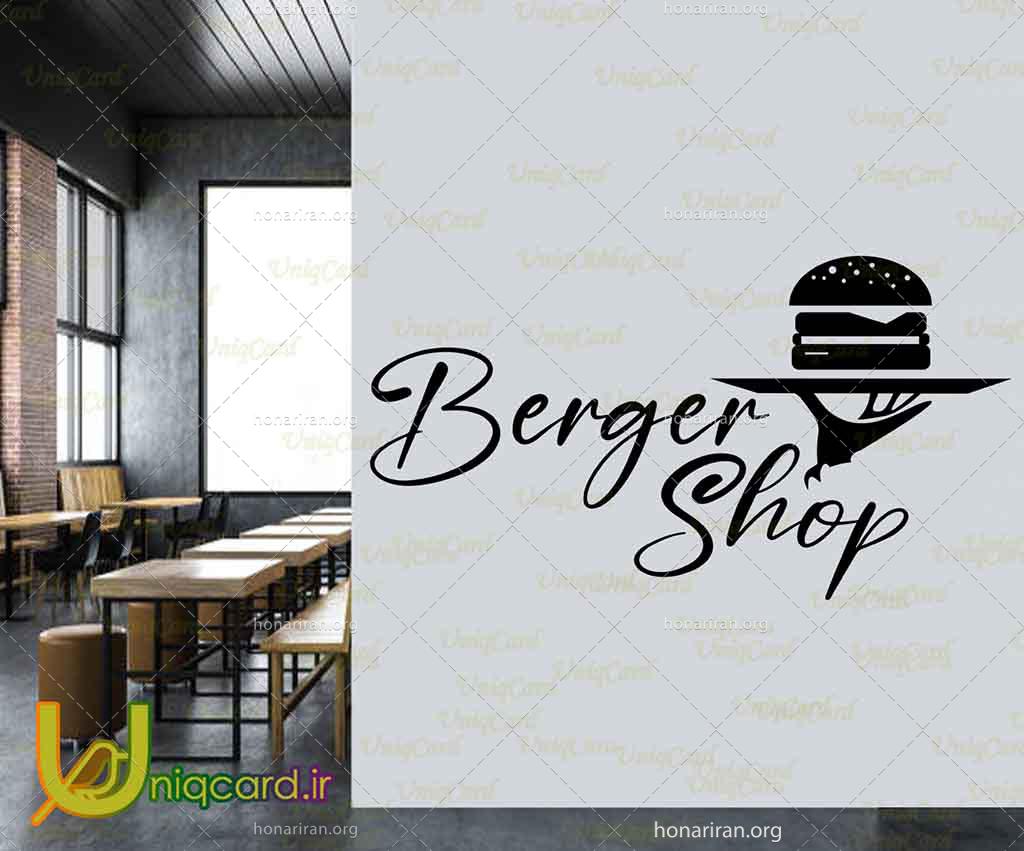 طرح لایه باز CDR کورل دراو استیکر و برچسب دیوار و شیشه رستوران با طرح بشقاب برگر روی دست سرآشپز