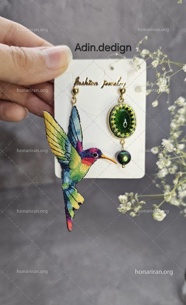 گوشواره گلدوزی مرغ مگس خوار
