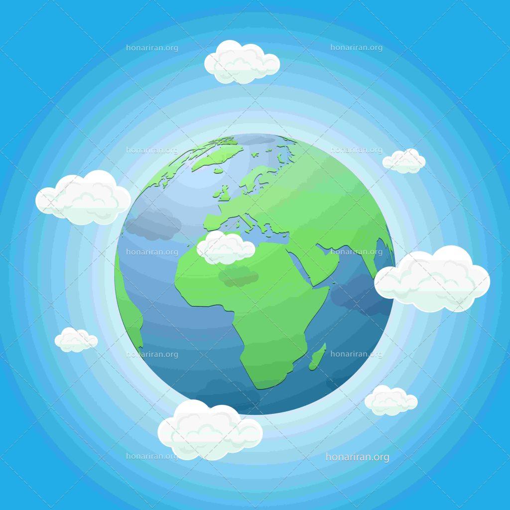 دانلود فایل JPG و EPS نقشه کره زمین با ابرای اطراف با کیفیت بالا