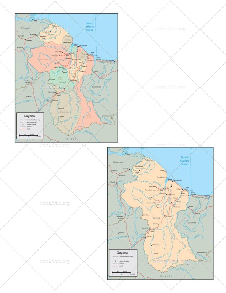 دانلود فایل JPG و EPS نقشه کشور گویان با کیفیت بالا