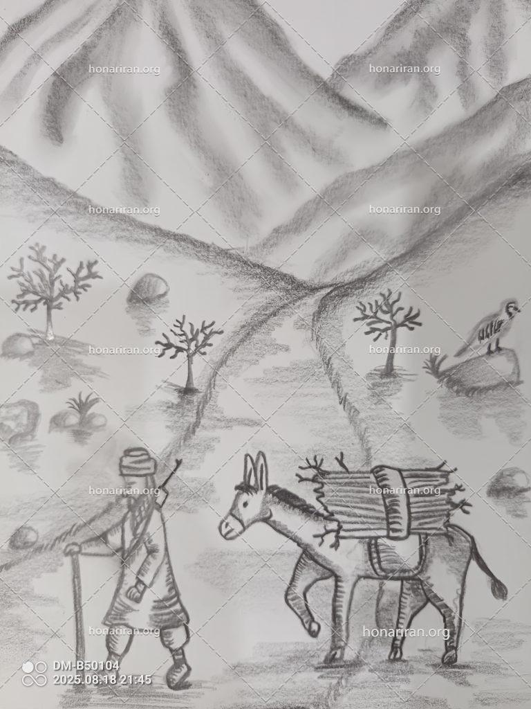 طراحی سیاه قلم مرد روستایی