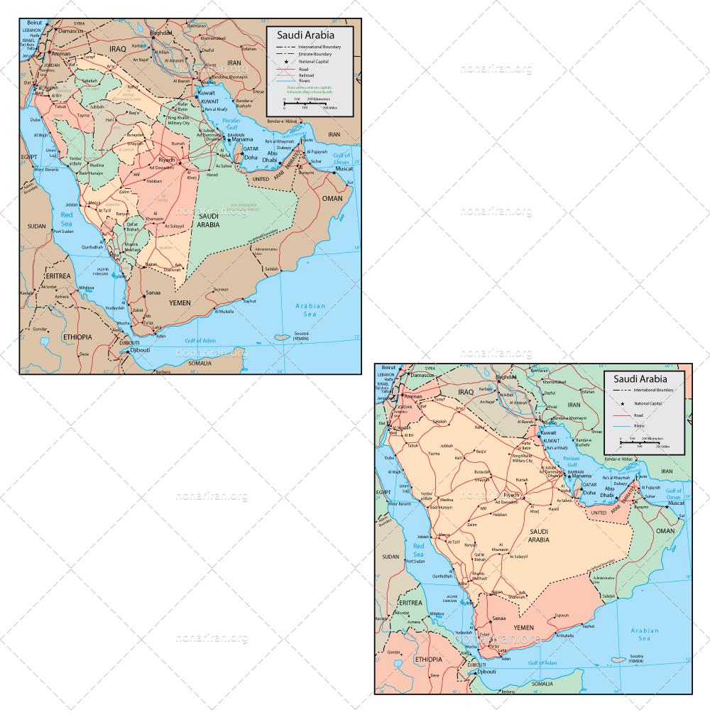 دانلود فایل JPG و EPS نقشه کشور عربستان سعودی با کیفیت بالا