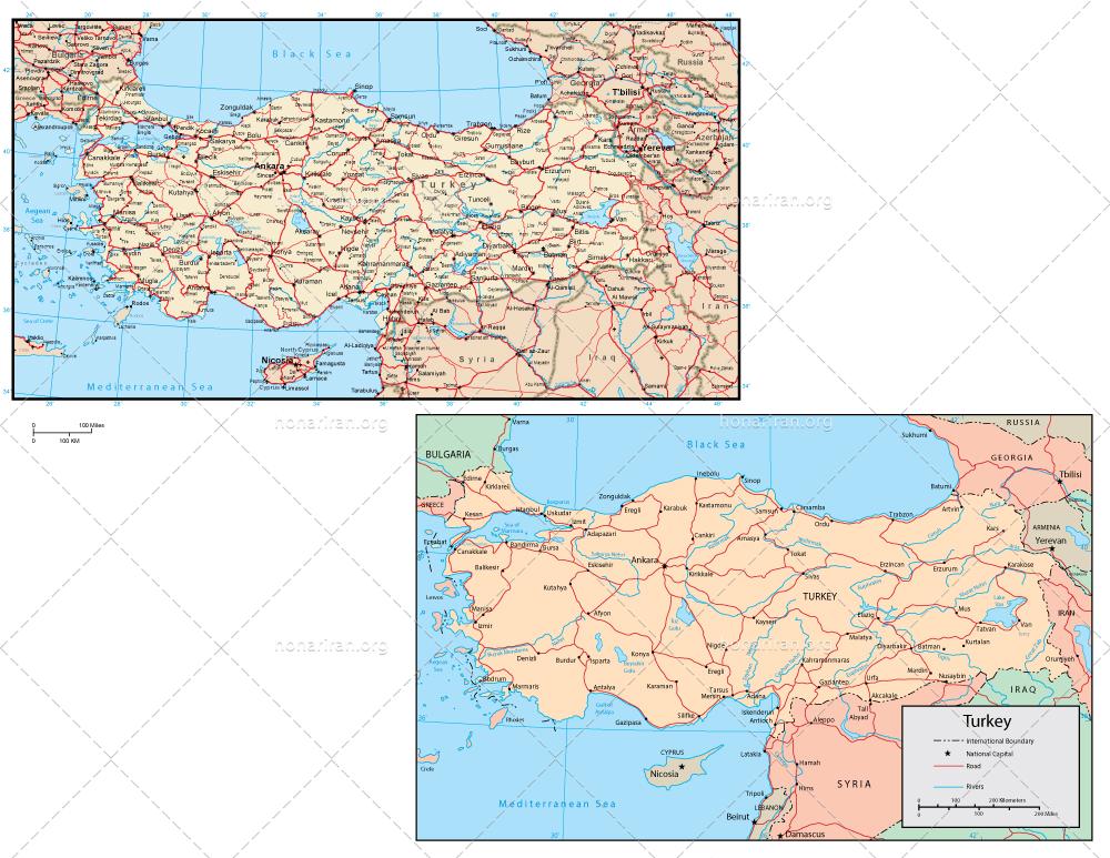 دانلود فایل JPG و EPS نقشه کشور ترکیه با کیفیت بالا