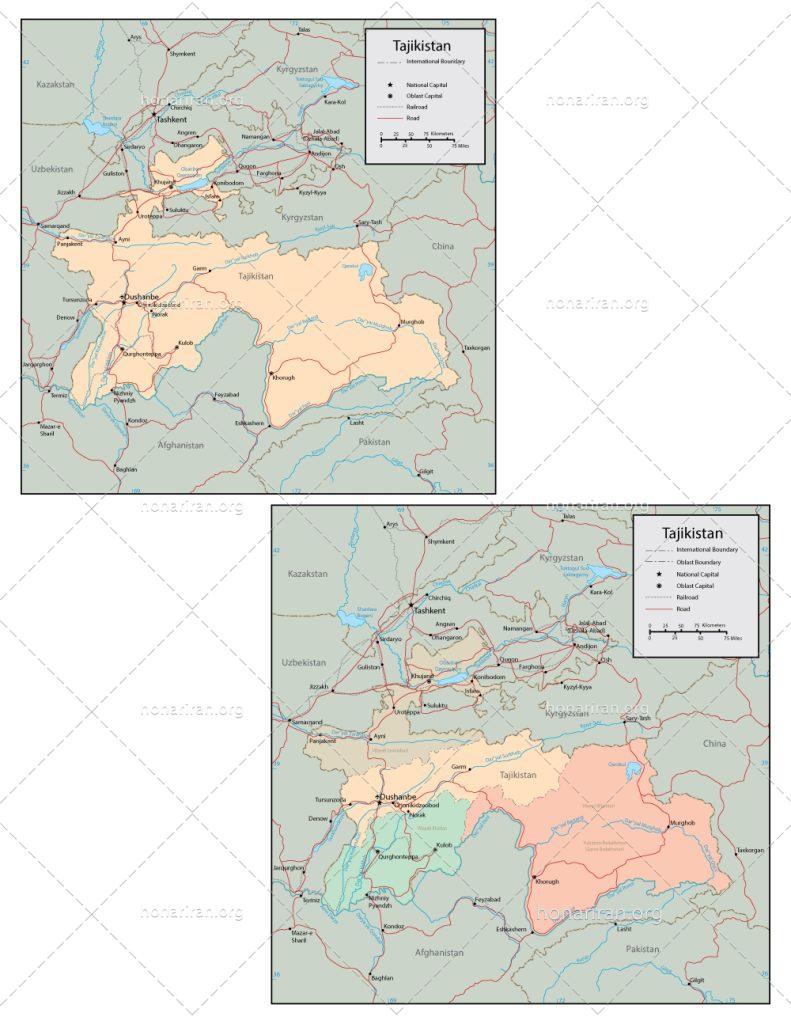 دانلود فایل JPG و EPS نقشه کشور تاجیکستان با کیفیت بالا