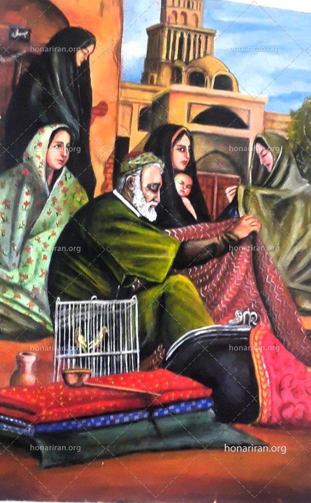نقاشی اکریلیک پارچه فروش دوره گرد