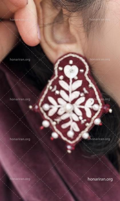 گوشواره گلدوزی و جواهردوزی شده دستساز