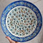 بشقاب میناکاری گل و مرغ برجسته