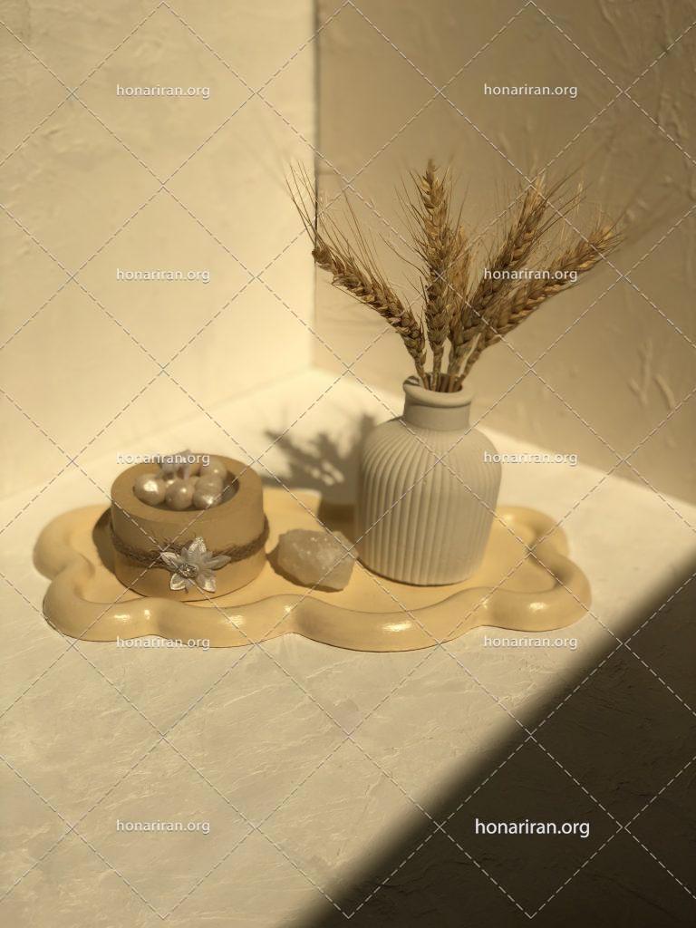 ست سینی و شمع سنگ مصنوعی