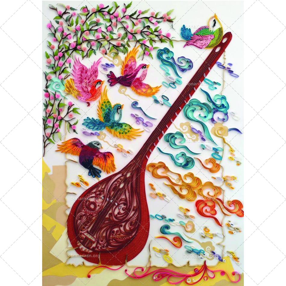 تابلو quilling پرنده و سه تار