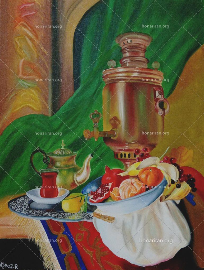 تابلو رنگ روغن بزرگسال و طرح سفره شب یلدا