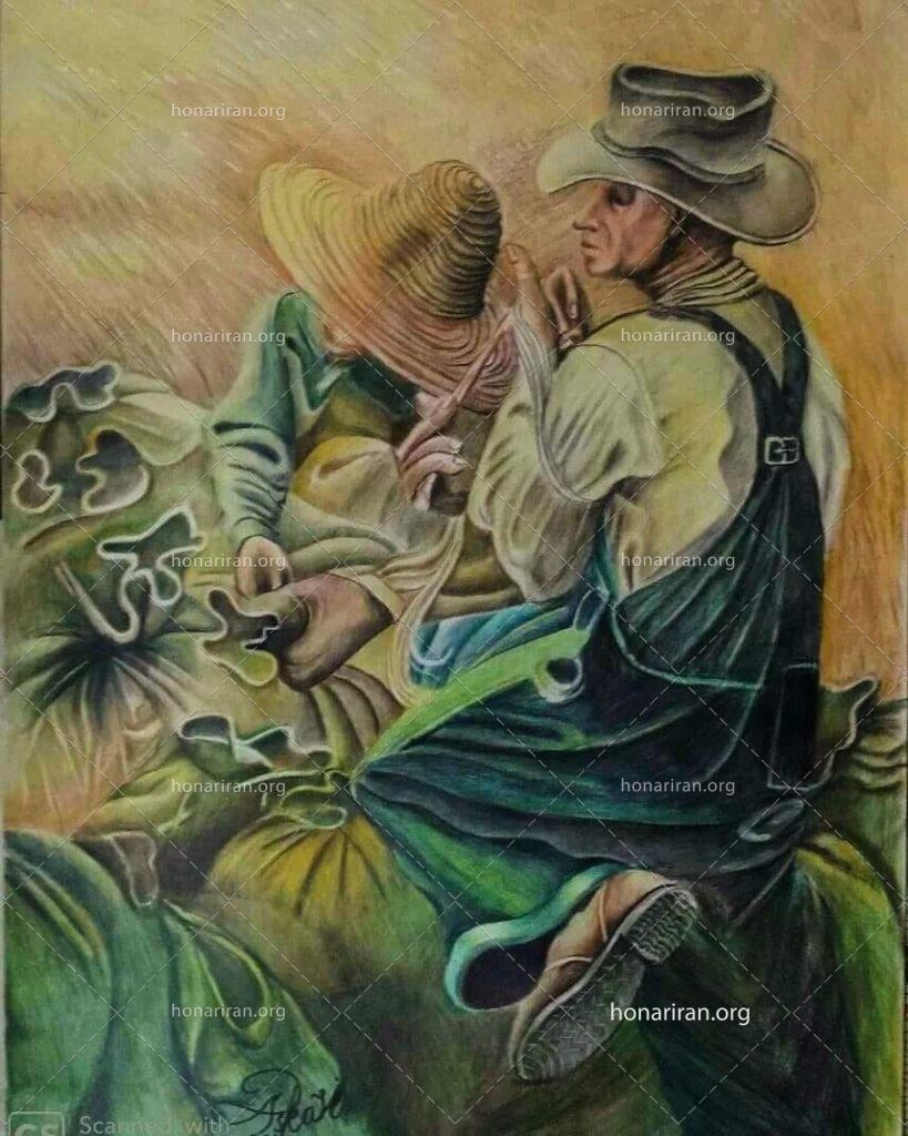 نقاشی مداد رنگی کشاورزان